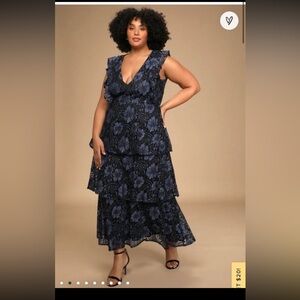 Lulus Navy Blue Molinetto Lace Ruffled Tiered Maxi Dress
